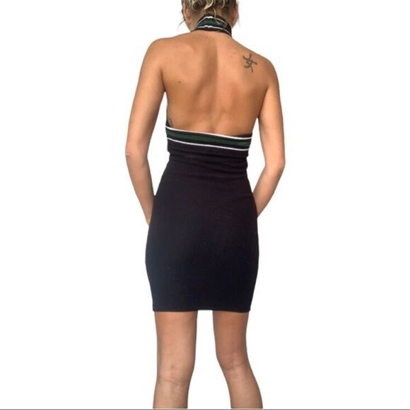 Topshop Black, Green & White Ribbed Halter Mini Dress - Picture 2 of 9